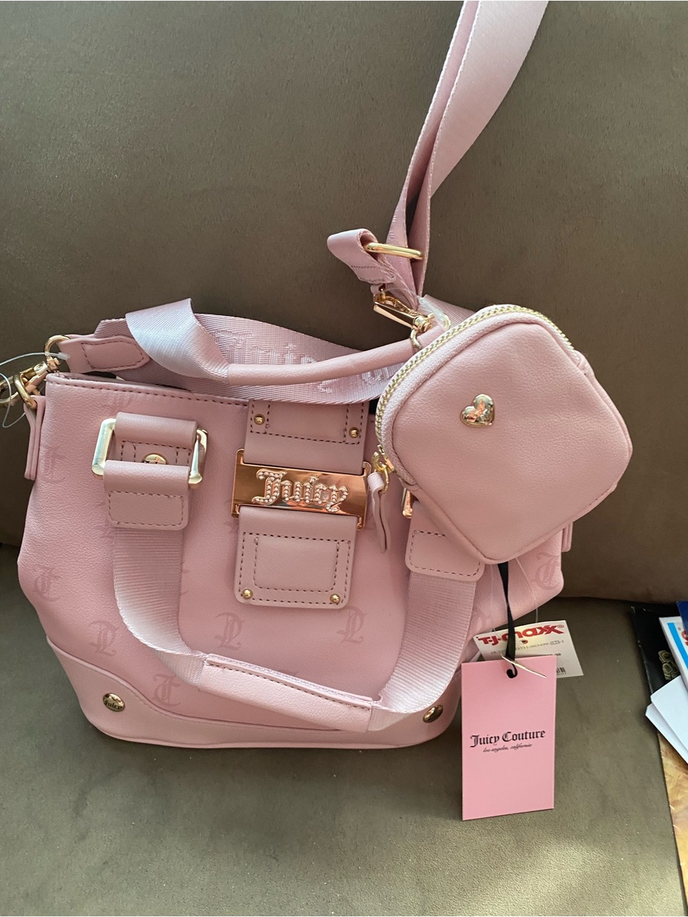 Juicy Couture Pink Shoulder Tote with Detachable Coin Pouch